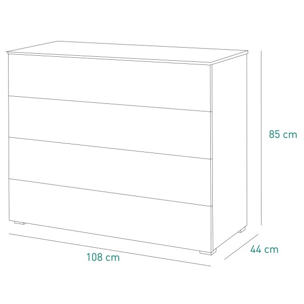 Specifica dimensioni Cassettiera in legno colore Bianco Laccato con 4 cassetti modello Brezza Totò Piccinni