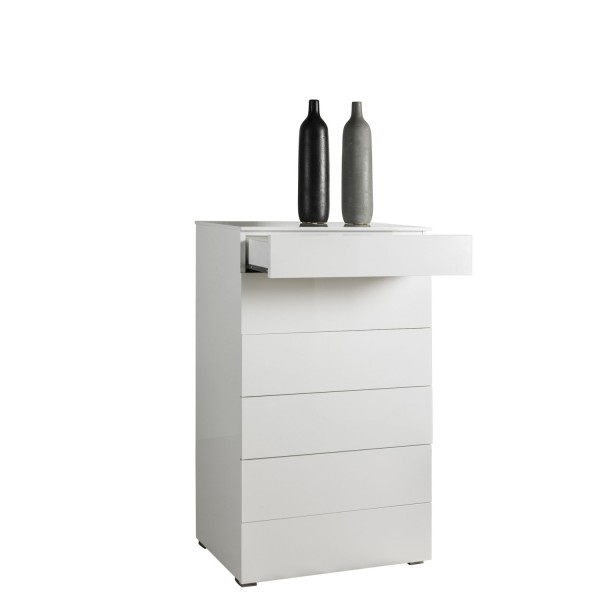Cassettiera per camera da letto in legno colore Bianco Laccato con 6 cassetti modello Brezza Totò Piccinni