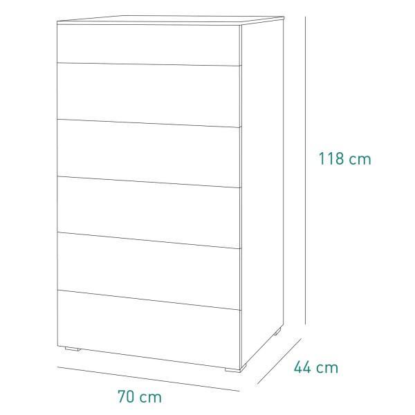 Specifica dimensioni Cassettiera in legno colore Bianco Laccato con 6 cassetti modello Brezza Totò Piccinni