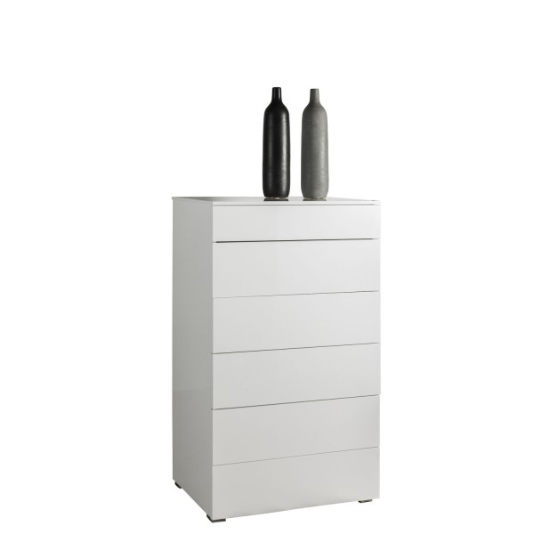 Cassettiera moderna in legno colore Bianco Laccato con 6 cassetti modello Brezza Totò Piccinni