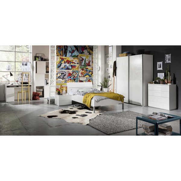 Vista ambientata Cassettiera ufficio in legno colore Bianco Laccato modello Brezza Totò Piccinni