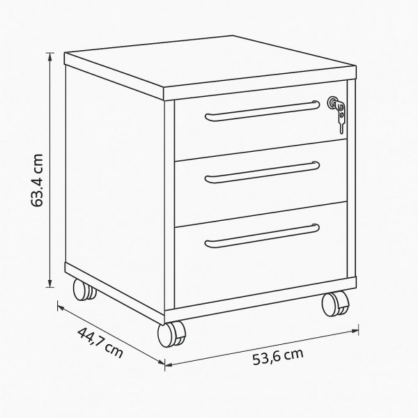 Specifica dimensioni Mobile cassettiera in legno colore Rovere Miele con 3 cassetti e serratura modello Alba Totò Piccinni