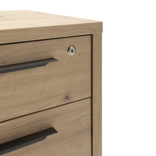 Dettaglio Cassettiera in legno colore Rovere Miele con 3 cassetti e ruote modello Toronto Totò Piccinni