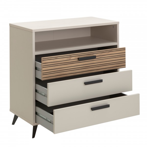 Cassettiera camera da letto in legno colore "Cannettato/Cashmere" con 3 cassetti 