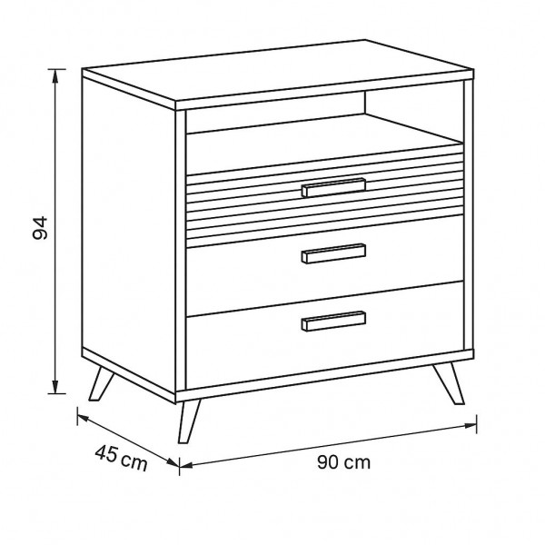Specifica dimensioni Cassettiera camera da letto in legno colore "Cannettato/Cashmere" con 3 cassetti 