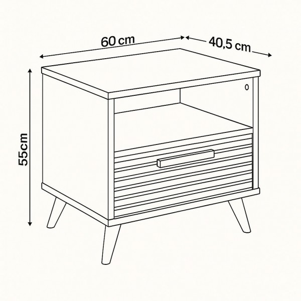 Specifica dimensioni Comodino da camera in legno colore "Cannettato/Cashmere" con 1 cassetto e 1 vano modello Zefiro Totò Piccinni