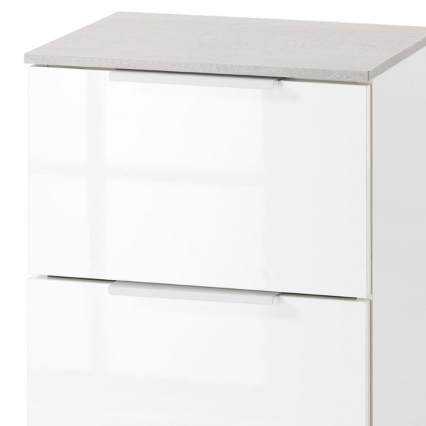 Dettaglio mobile colonna bagno 1 anta e 1 cassetto cemento/bianco laccato modello Orbis Totò Piccinni