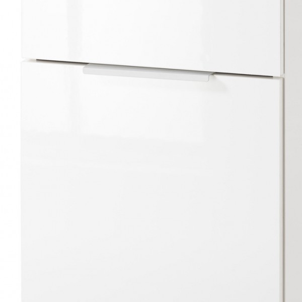 Dettaglio mobile colonna bagno 1 anta e 1 cassetto cemento/bianco laccato modello Orbis Totò Piccinni