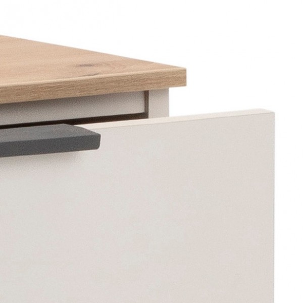 Dettaglio Cassettiera in legno con 1 anta e 1 cassetto con ruote colore "cashmere/rovere artisan" modello Haven Totò Piccinni 