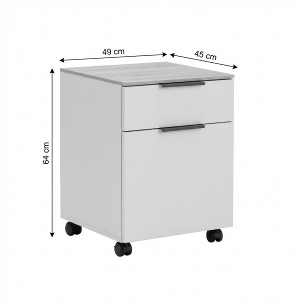 Specifica dimensioni Cassettiera in legno con 1 anta e 1 cassetto con ruote colore "cashmere/rovere artisan" modello Haven Totò Piccinni 