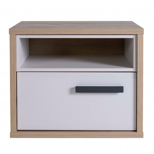 Comodino in legno colore rovere artisan/cashemere lucido 1 cassetto e 1 vano modello Nadir Totò Piccinni