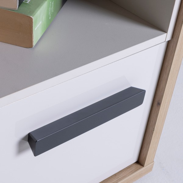 Comodino in legno colore rovere artisan/cashemere lucido 1 cassetto e 1 vano modello Nadir Totò Piccinni