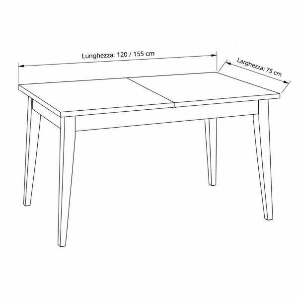 Specifica dimensioni Tavolo in legno massello allungabile 120/155 modello Modula Totò Piccinni