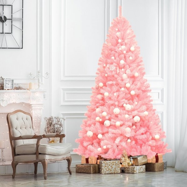 Albero Di Natale Artificiale Rosa 1,8m – Pino Innevato Con Base In Metallo, Rami Realistici E Smontabili