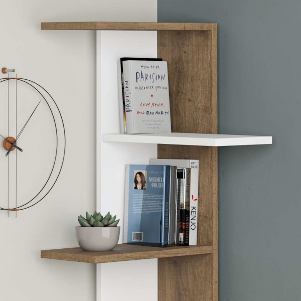 Libreria Angolare Keyluv Alta 182,9 Cm | 6 Ripiani + Armadio Con Porta | Bianco, Modulabile A L