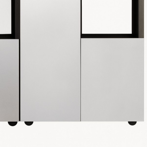 Dettaglio Parete attrezzata moderna in legno colore "Bianco Laccato/Grigio Cemento" modello Sfera Totò Piccinni