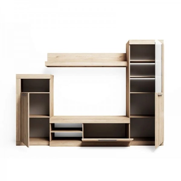 Vista frontale Parete Attrezzata Porta tv colore "Rovere Naturale" modello Hoya Totò Piccinni