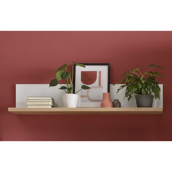 Vista ambientata Pensile libreria  in legno colore "Bianco Laccato/Rovere Miele" modello Orbis Totò Piccinni