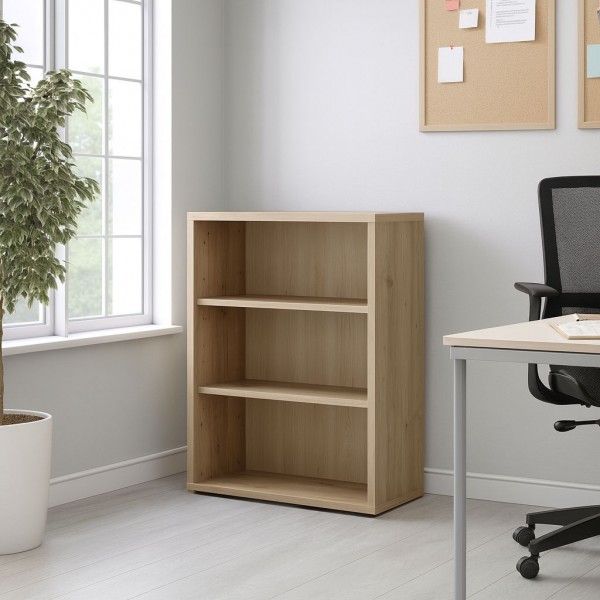 Vista ambientata Libreria design in legno colore Rovere Miele con 2 ripiani modello Toronto Totò Piccinni