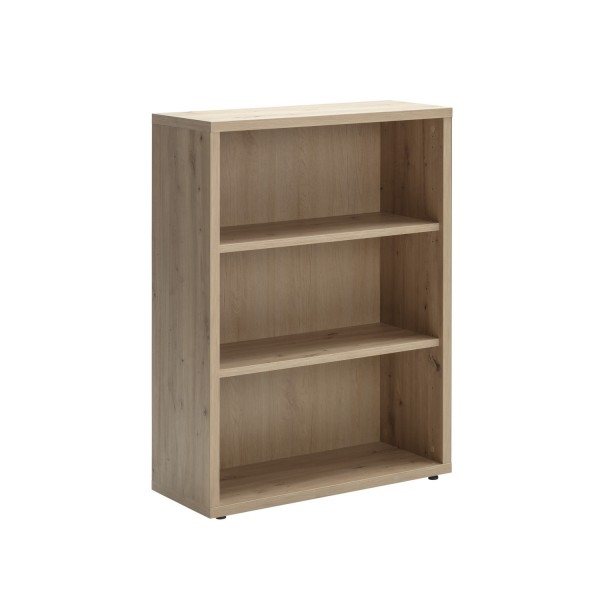 Vista diagonale Libreria design in legno colore Rovere Miele con 2 ripiani modello Toronto Totò Piccinni