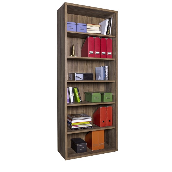 Vista diagonale Libreria a giorno in legno colore Noce Brera con 6 vani modello Bali Totò Piccinni