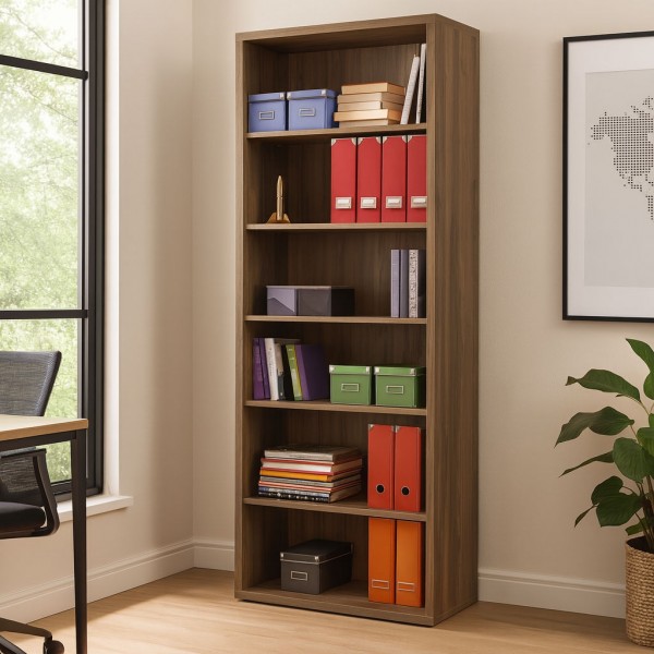 Vista ambientata Libreria in legno colore Noce Brera con 6 vani modello Bali Totò Piccinni