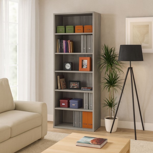 Vista ambientata Libreria da ufficio in legno colore "Cemento" 6 vani modello Toronto Totò Piccinni