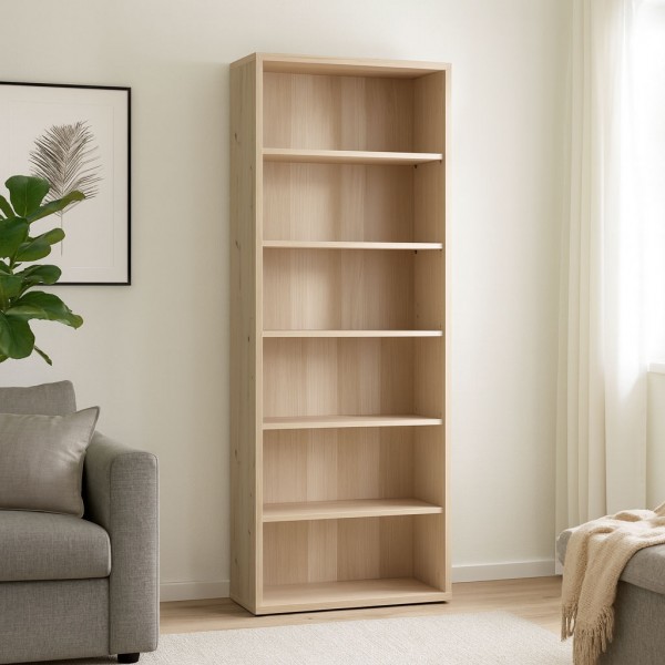 Vista ambientata Libreria classica in legno colore Rovere Miele 5 ripiani modello Toronto Totò Piccinni