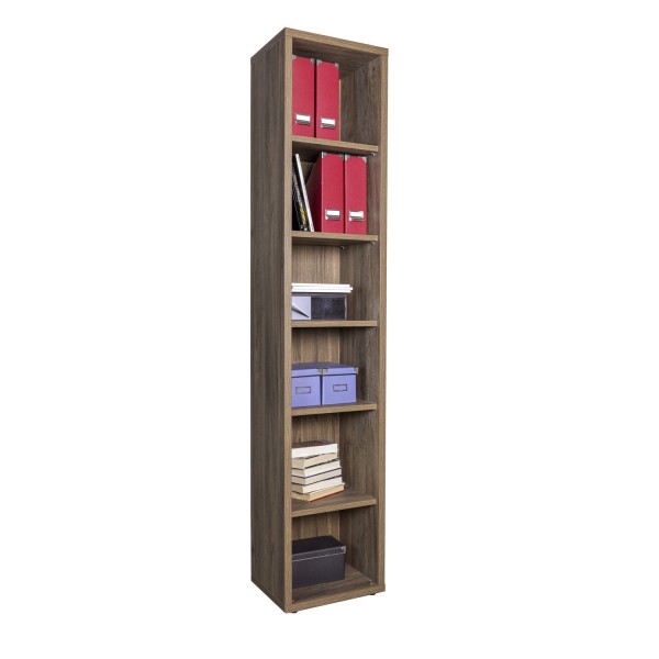 Vista diagonale Libreria a giorno in legno colore Noce Brera con 6 vani modello Bali Totò Piccinni