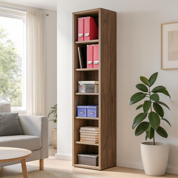 Vista ambientata Libreria in legno colore Noce Brera con 6 vani modello Bali Totò Piccinni