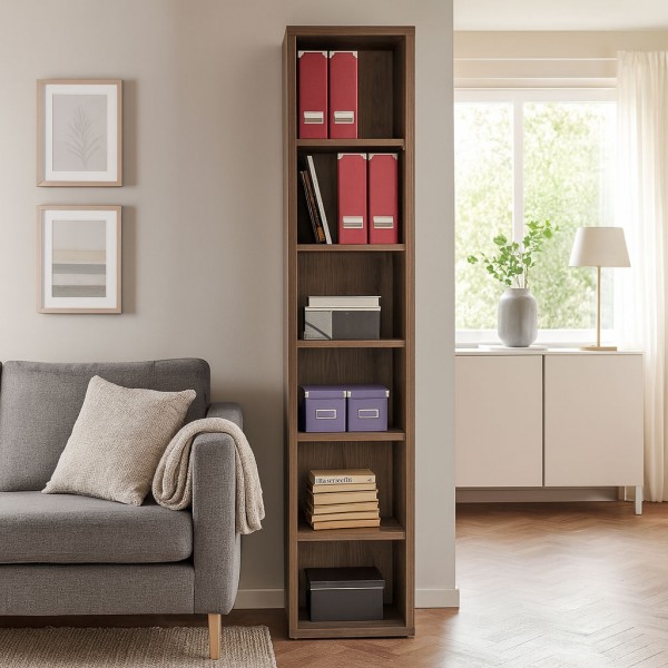 Vista ambientata Libreria in legno colore Noce Brera con 6 vani modello Bali Totò Piccinni