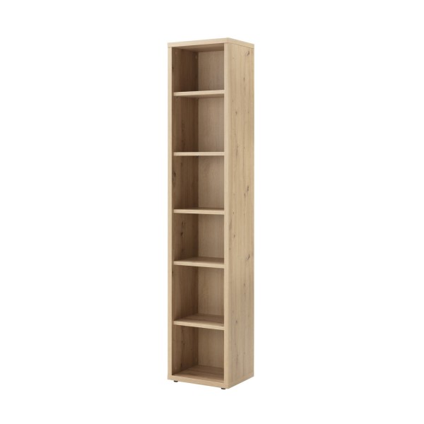 Vista diagonale Libreria moderna  in legno colore Rovere Miele con 5 ripiani modello Toronto Totò Piccinni