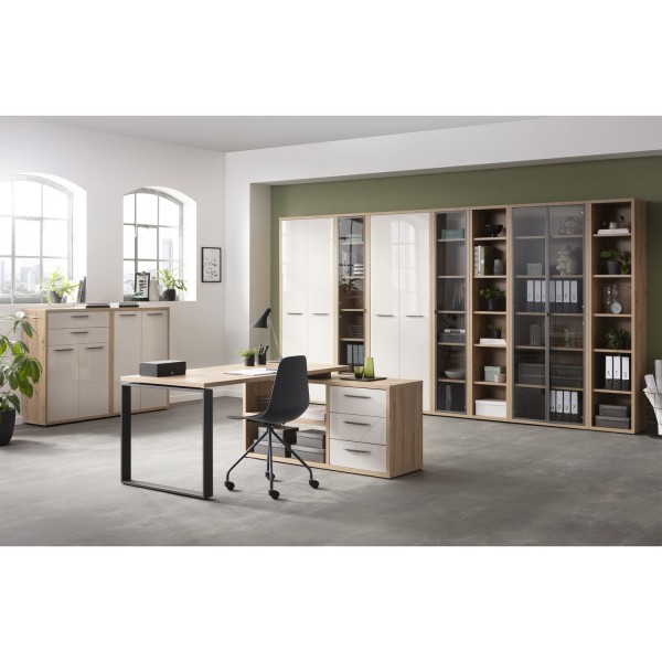 Vista ambientata Libreria in legno colore Rovere Miele con 5 ripiani modello Toronto Totò Piccinni