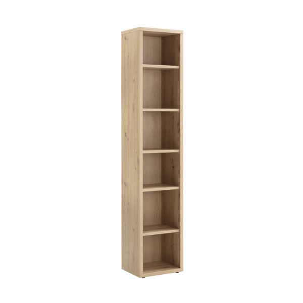 Vista diagonale Libreria classica in legno colore Rovere Miele con 5 ripiani modello Toronto Totò Piccinni