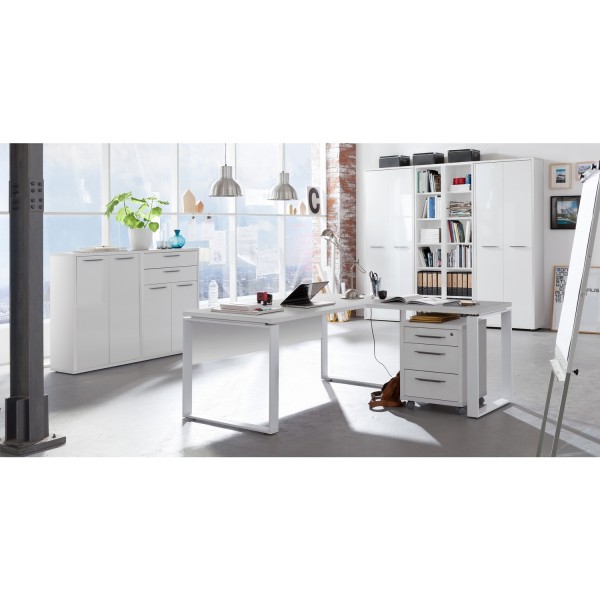 Vista ambientata Armadio bianco laccato in legno colore Bianco Laccato 2 ante e 6 vani modello Toronto Totò Piccinni