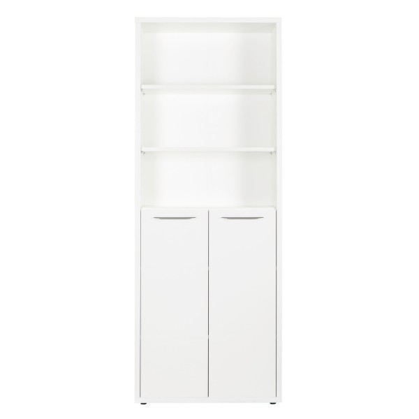 Vista frontale Libreria moderna in legno colore Bianco Laccato 2 ante e 6 vani modello Toronto Totò Piccinni
