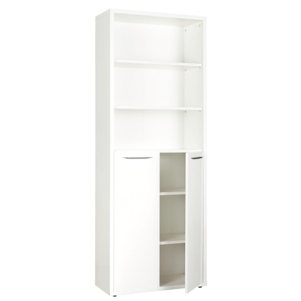 Vista diagonale Libreria design in legno colore Bianco Laccato 2 ante e 6 vani modello Toronto Totò Piccinni