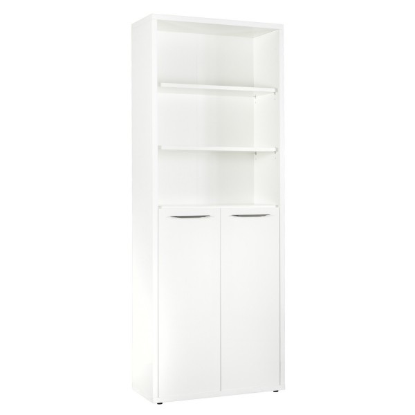 Vista diagonale Libreria in legno colore Bianco Laccato 2 ante e 6 vani modello Toronto Totò Piccinni