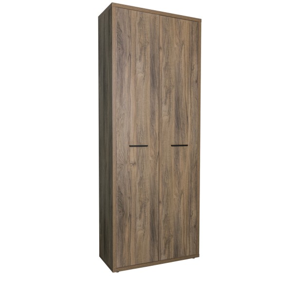Vista diagonale Armadio in legno colore Noce Brera con 2 ante e 6 vani modello Bali Totò Piccinni