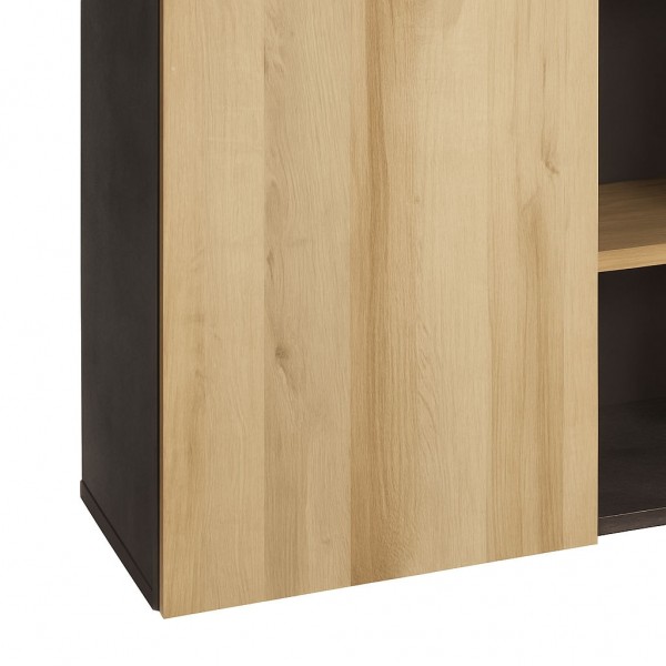 Dettaglio libreria in legno colore "Rovere/Cemento" 1 anta e 2 ripiani modello Sydney Totò Piccinni