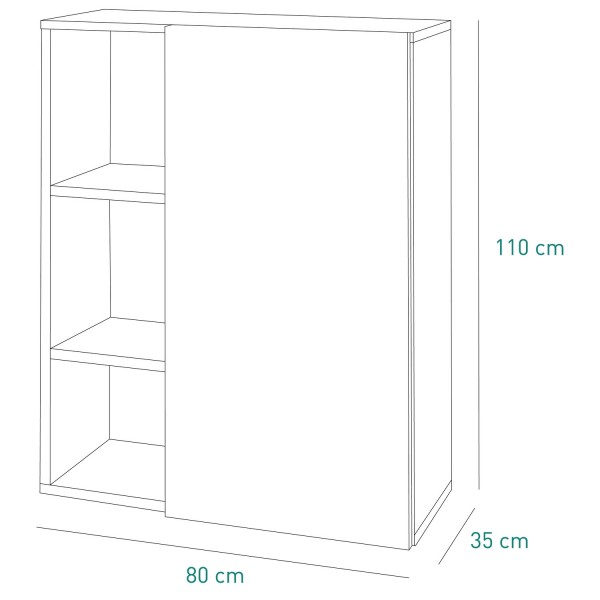Specifica dimensioni libreria in legno colore "Rovere/Cemento" 1 anta e 2 ripiani modello Sydney Totò Piccinni