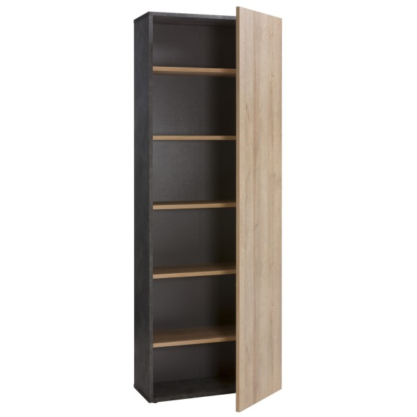 Libreria moderna in legno colore "Rovere/Cemento" 1 anta e 5 ripiani modello Sydney Totò Piccinni