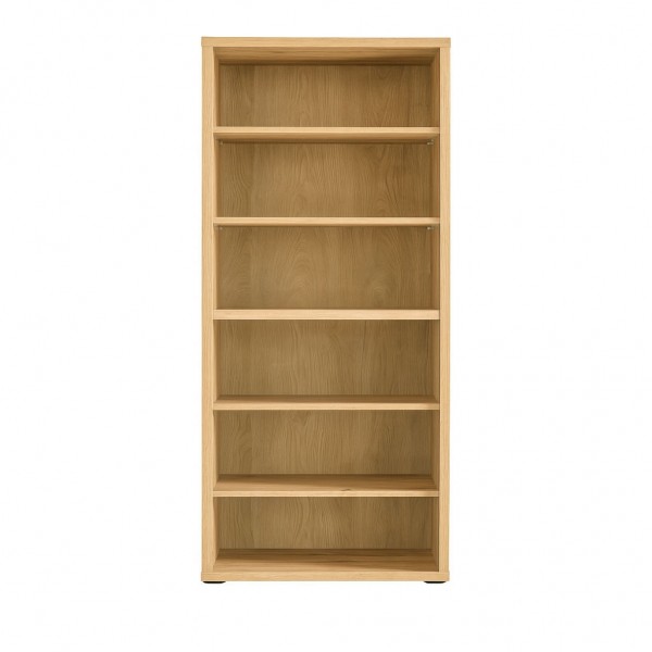 Vista frontale Libreria a giorno in legno colore Rovere Miele con 6 vani modello Alba Totò Piccinni