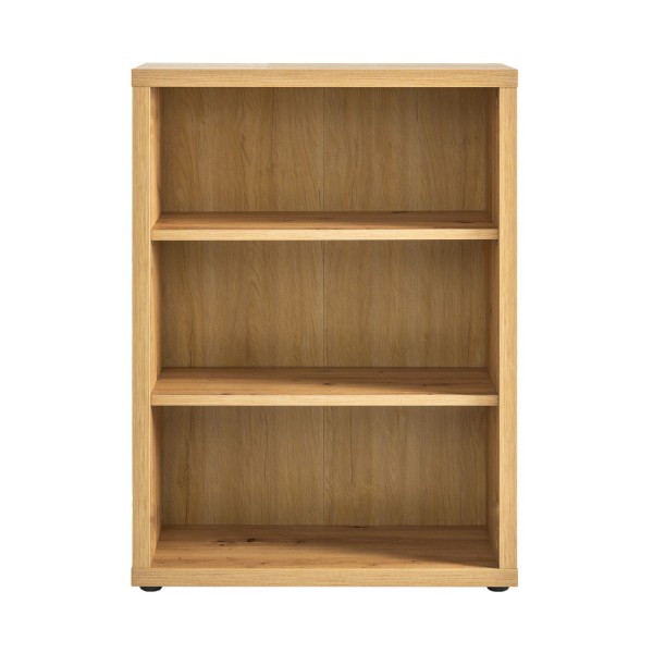 Vista frontale Libreria moderna in legno colore Rovere Miele con 3 vani modello Alba Totò Piccinni