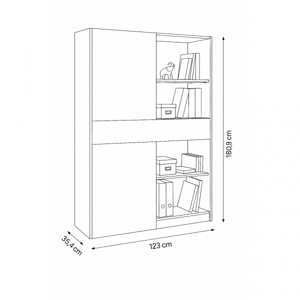 Specifica Dimensioni Libreria in legno colore "Bianco Laccato/Rovere Artisan" 2 ante scorrevoli e 1 cassetto modello Apex Totò Piccinni