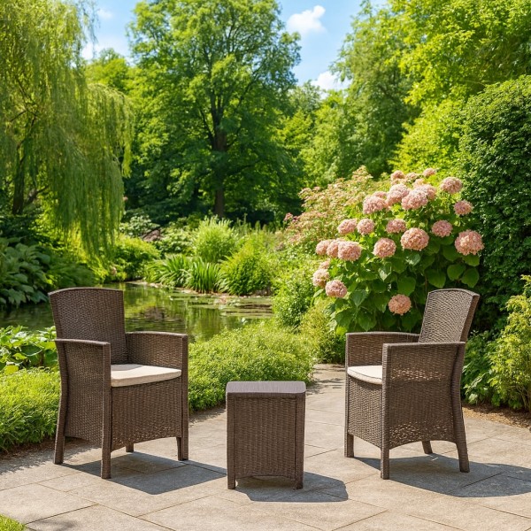 Bica Set Lido Terrace 2 posti bistrot da giardino esterno due poltrone e tavolino tortora