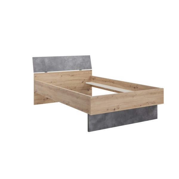 Vista diagonale Letto classico in legno colore "Rovere Artisan/Cemento" modello Sylva Totò Piccinni