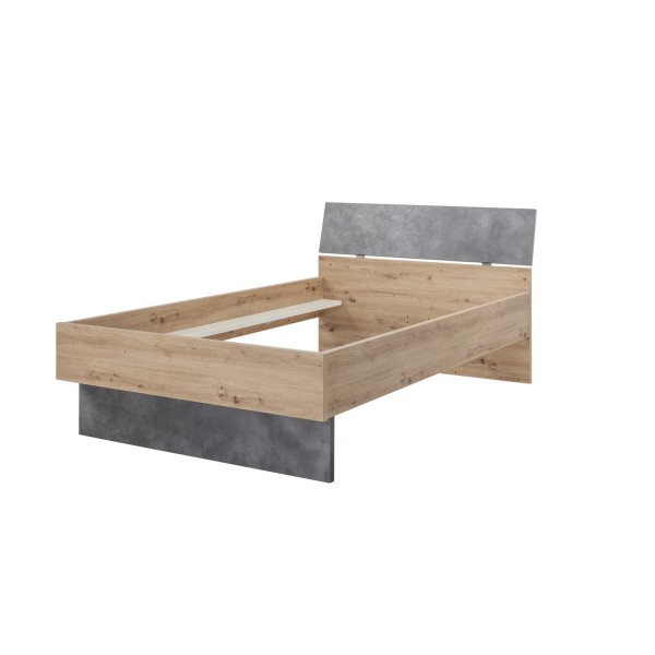 Vista diagonale Letto moderno in legno colore "Rovere Artisan/Cemento" modello Sylva Totò Piccinni