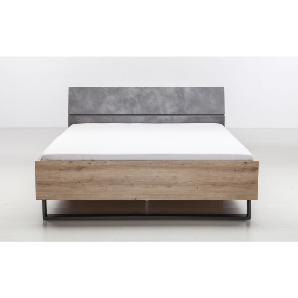 Vista frontale Letto matrimoniale moderno in legno colore "Cemento/Rovere Artisan" modello Sylva Totò Piccinni