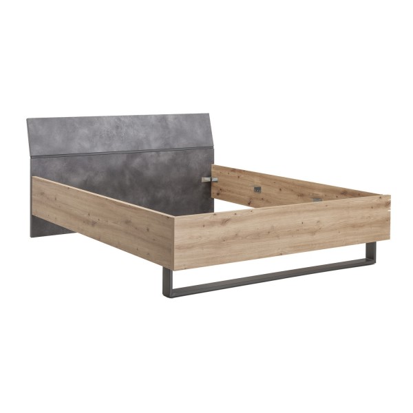 Vista diagonale Letto matrimoniale con testiera in legno colore "Cemento/Rovere Artisan" modello Sylva Totò Piccinni